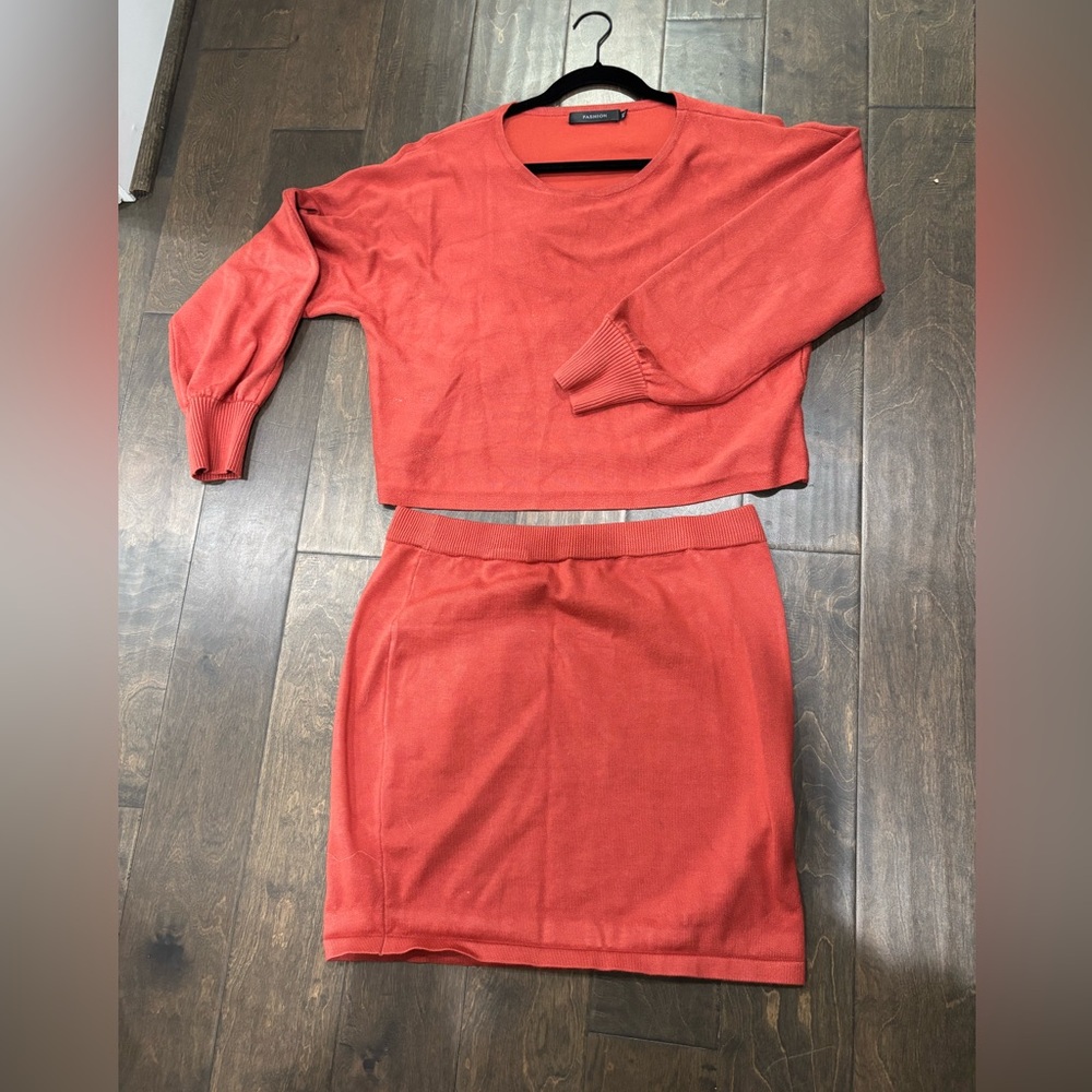 Brick red/orange Two-Piece Sweater and Skirt Set